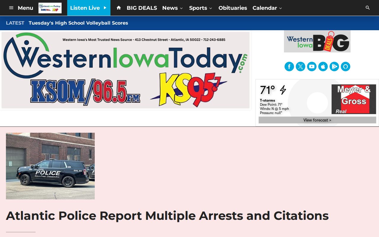 Western Iowa Today secondary Atlantic arrest report capture