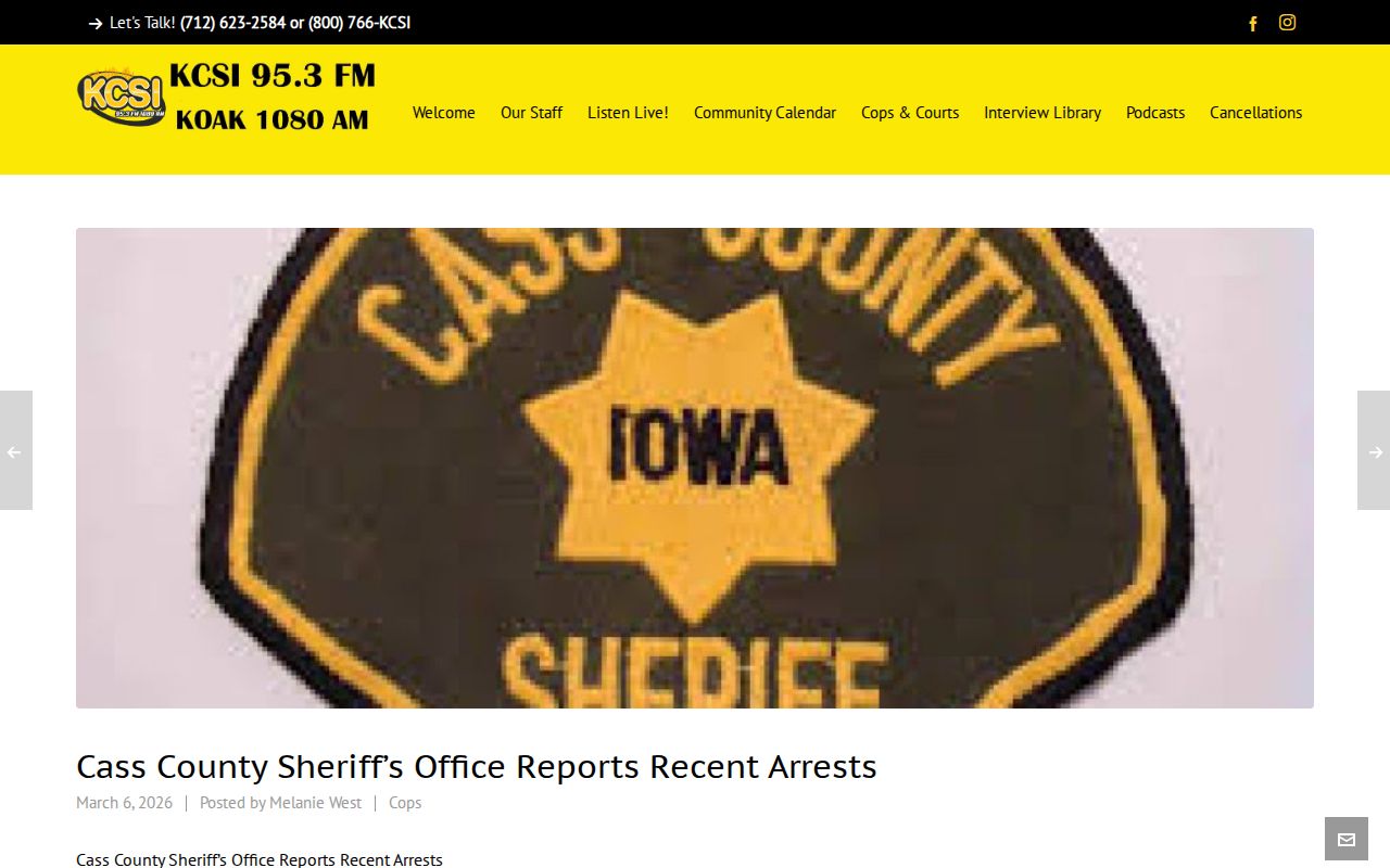KCSI Cass County Sheriff's Office recent arrests report